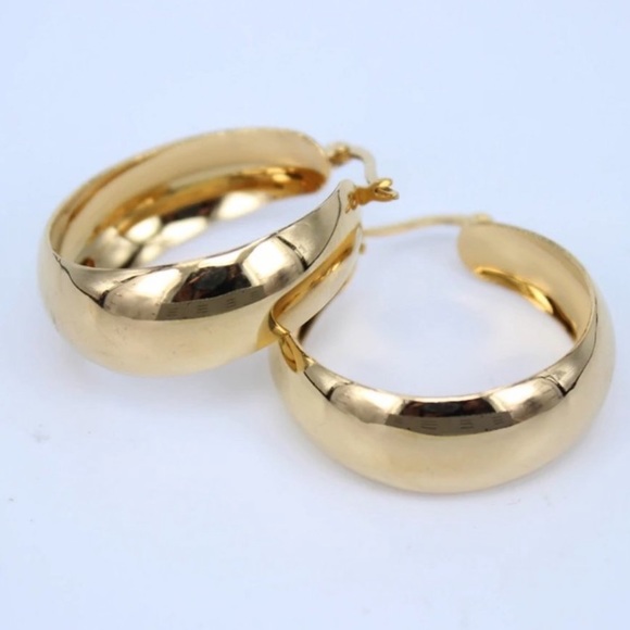 NEW 18K Yellow Gold 2” Round Chunky Hoop Earrings - Picture 4 of 5